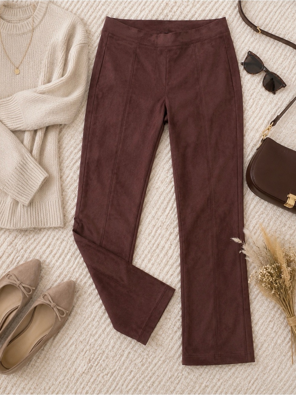 Suede Pull On Slim Bootcut Pants - Picture 1 of 8